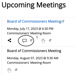 Image showing where to click to submit comments on upcoming commissioner meetings