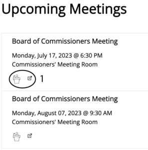 Image showing icon to click to sign up to speak at a Commissioners Meeting
