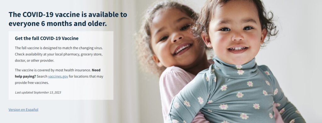 Picture of two children. COVID-19 vaccine available for 6 months and older.