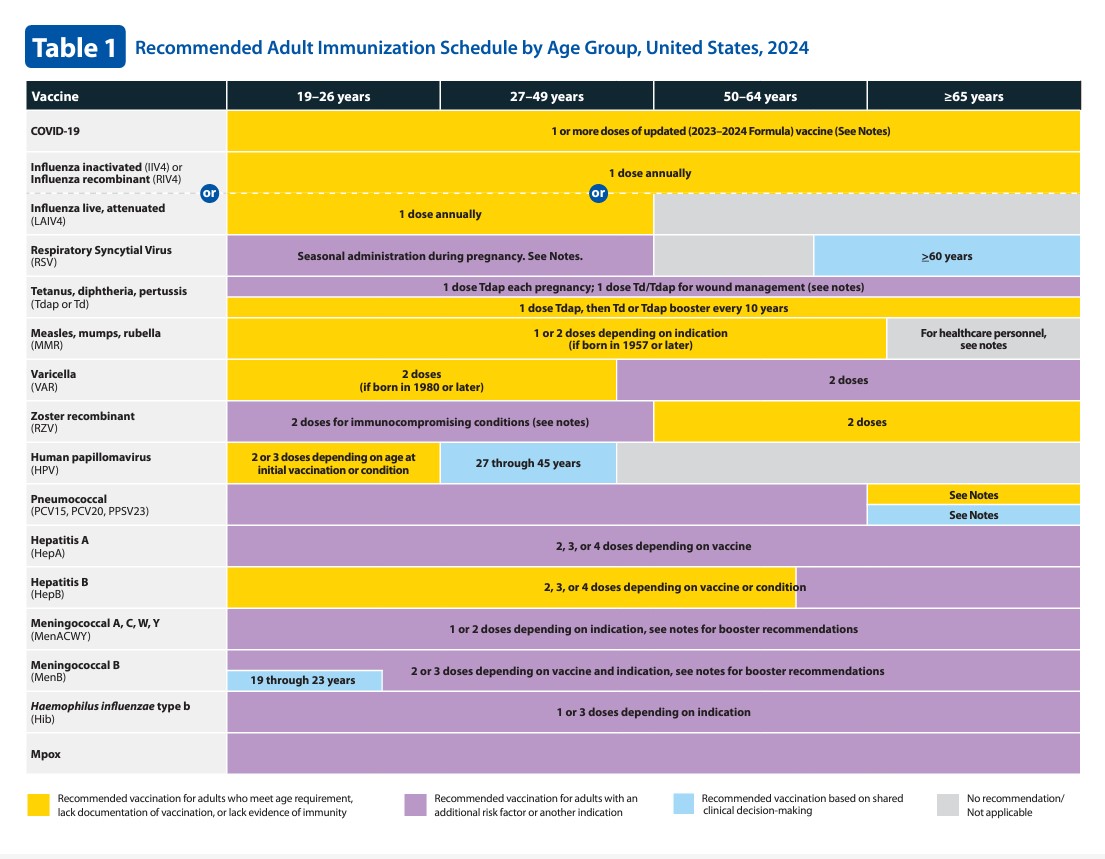 Adult immunization schedule