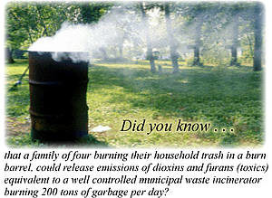 Trash burning barrel and informational fact