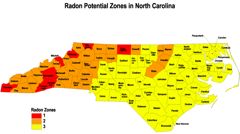 NC Map of Radon Zones