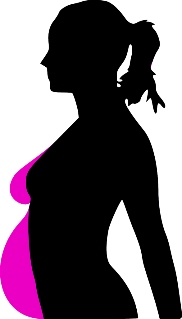Pregnant Woman who has a pink and black stomach