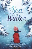 Cover of The Sea in Winter. Young girl in red coat and toboggan walks in the forest in the snow.