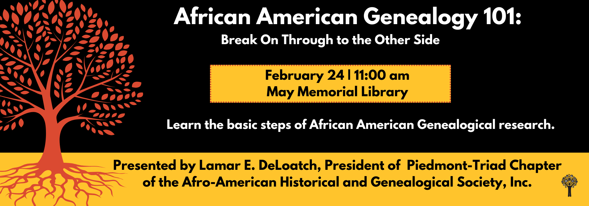 2.24 at 11 am – African American Genealogy at May Memorial