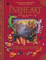 Cover of Inkheart. Red cover, with an square insert in the middle, with a hand coming out of the insert. Insert is a painting of a fantastical scene.