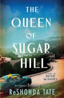 Cover of The Queen of Sugar Hill. Turquoise car, driving on winding road, with the Hollywood sign in the background.