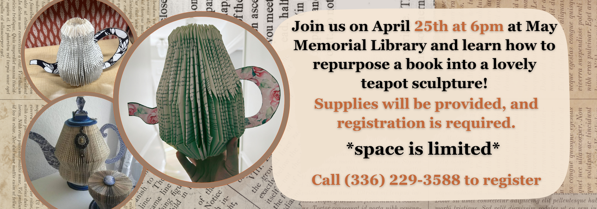 4.24 at 6 pm - Book Folding Craft at May Memorial