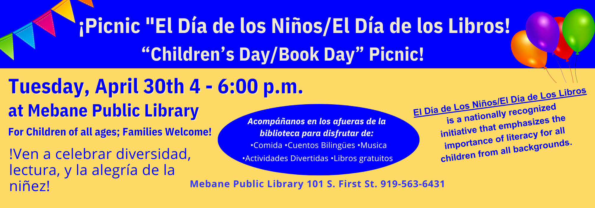 4.30 at 4 pm - Children's Day-Book Day at Mebane
