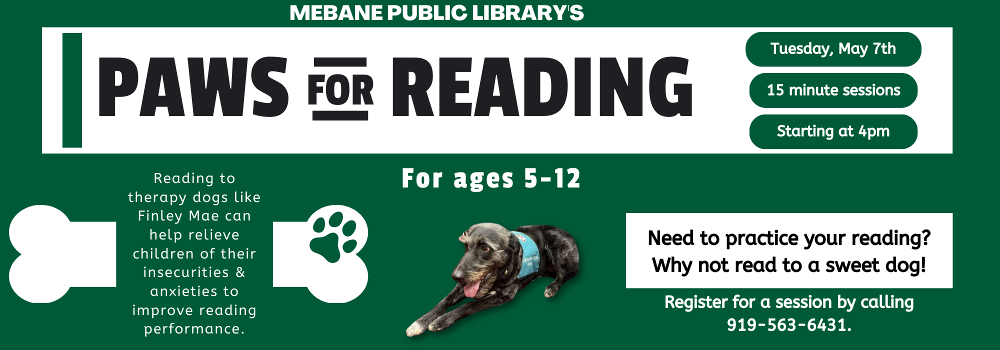 5.7 at 4 pm - Paws for Reading at Mebane