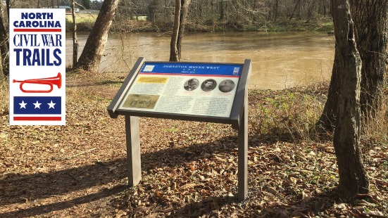 photo of the Civiil War Trail marker at Swepsonville River Park with the Civil War Trails logo overlaid