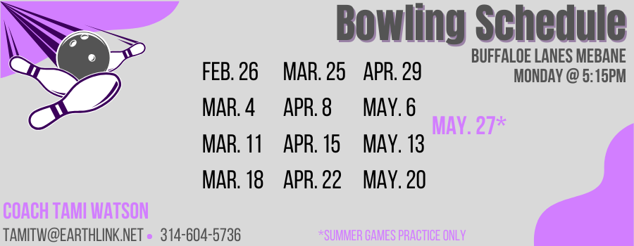 Special Olympics Alamance County Bowling Schedule - Spring 2024