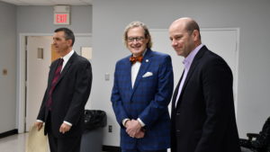 County Manager Bryan Hagood, Commissioner Bob Byrd and Interim CEO of Cardinal Innovations Healthcare Trey Sutten look on prior to the January 16th meeting.